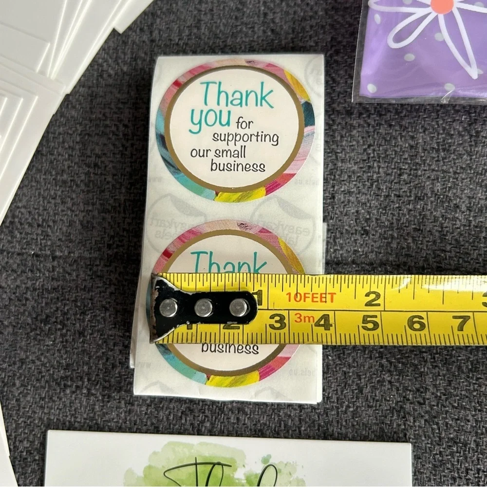 25 THANK YOU Business Cards + 25 Stickers, Starter Set, Watercolor, GREEN